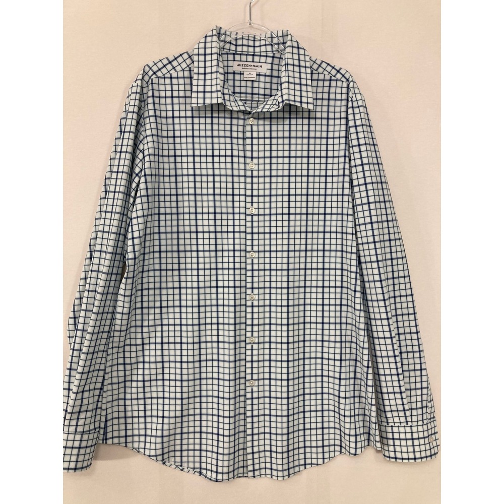 Mizzen+Main Button Down XL Tall White Blue Plaid Performance Shirt‎ Stretch